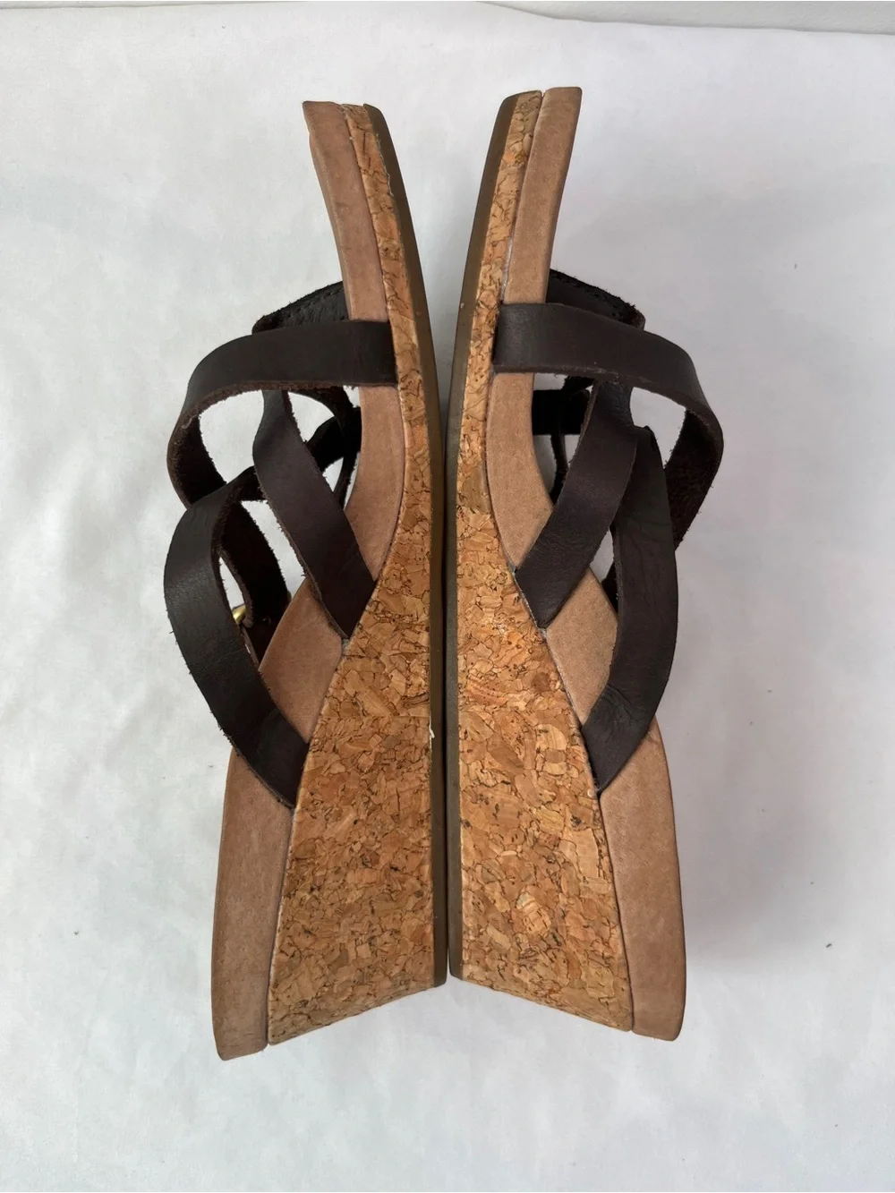 UGG Adalie Cork Wedge Thong Sandals Brown Leather Women’s Size 7.5